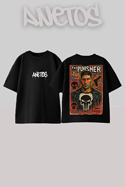 Anetos Μπλουζάκι Punisher Frankcastle με στάμπα στην πλάτη, βαμβακερό, μαύρο,...