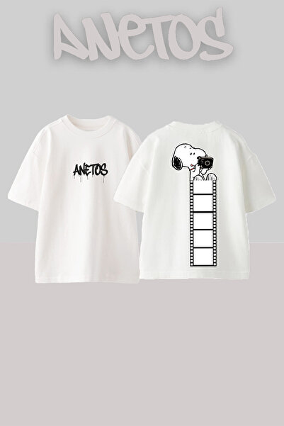 Anetos Μπλουζάκι Snoopy Film Design με στάμπα στην πλάτη, βαμβακερό λευκό ove...