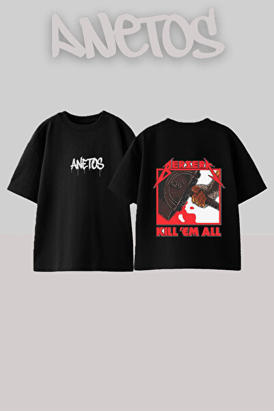 Anetos Tricou supradimensionat din bumbac negru cu imprimeu pe spate Berserk ...