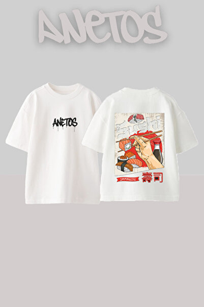 Anetos Μπλουζάκι από βαμβάκι με στάμπα στην πλάτη, λευκό, υπερμεγέθη, με σχέδ...