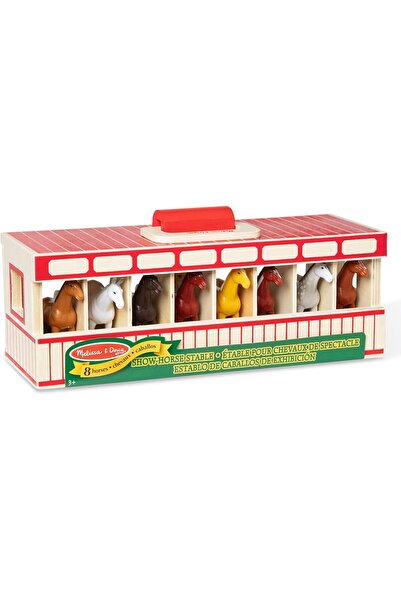 Melissa & Doug مجموعة ألعاب إسطبل الخيول مع صندوق خشبي و8 خيول لعبة من