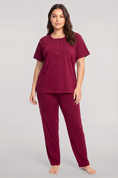 Akbeniz Σετ πιτζάμες μεγάλου μεγέθους με κουμπιά και κοντά μανίκια σε χρώμα κ...