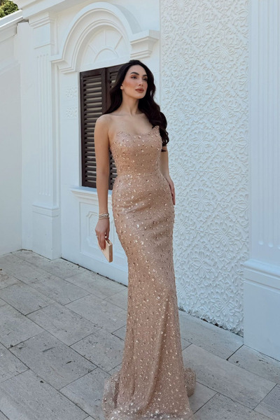 Sindimoda Şimay Straplez Boncuk İşleme Abiye 1056