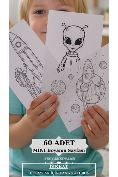 Esey Dizayn Astronot Uzay Gezegen Boyama Seti 60 Adet MİNİ Sayfalar 7+ Yaş Ço...