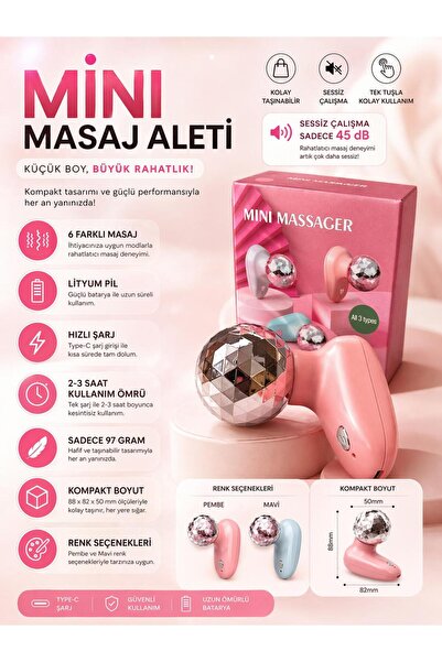 Tiffany Mini Masaj Aleti Tabancası Sporcu Masaj Aleti Baş Vucüt 6 Farklı Mod ...