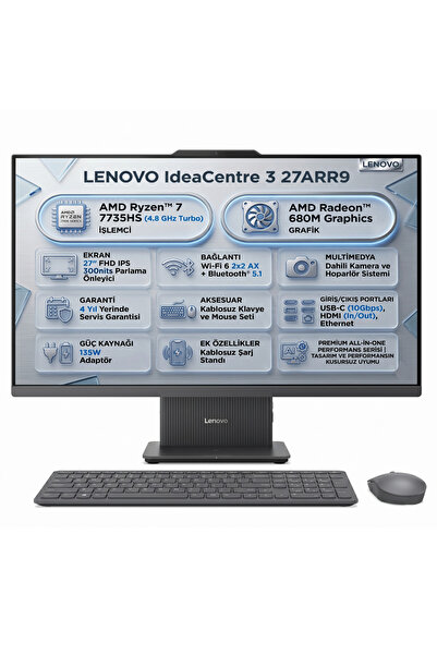 LENOVO IdeaCentre 3 27ARR9 Amd Ryzen 7 7735HS 16GB 512GB SSD 27" Fdos All In ...