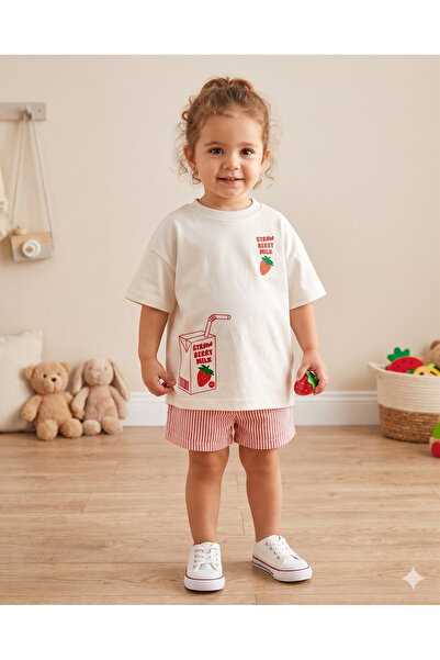 babytex تي شيرت للأطفال كبير الحجم مطبوع عليه حليب الفراولة من القطن للجنسين،...