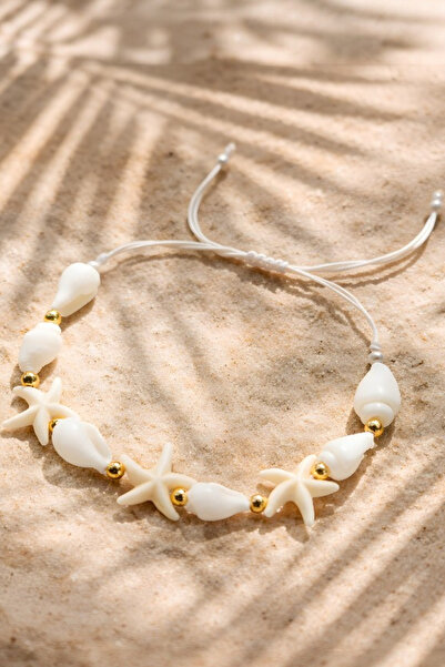 NBS Beautiful Naturel Stones Yıldızlı Topcuklu Deniz Kabuklu Bileklik El işçi...