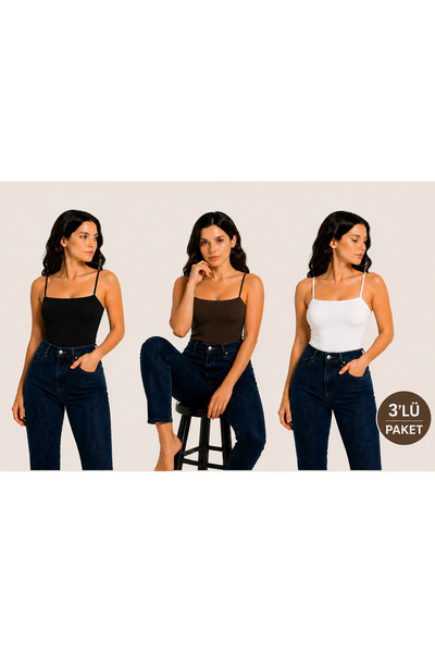 ingegno Body ip askılı standart boy viskon ring örme kumaş kadın body 3 lü paket
