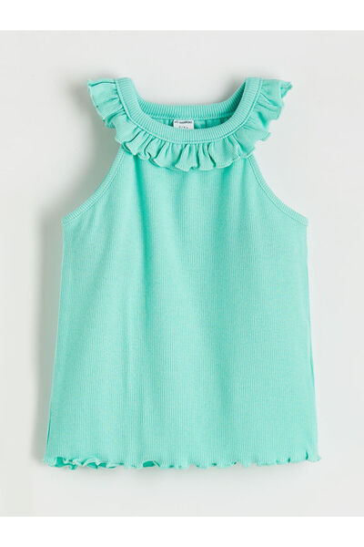 LC Waikiki Green Ruffle Detailed Ribbed Girls' Undershirt