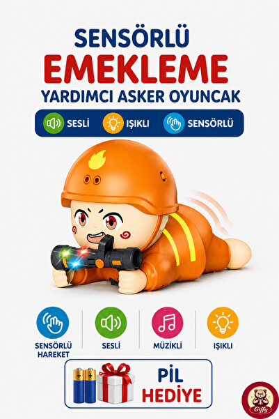 giffy Sensörlü Emekleme Yardımcı Oyuncak Asker | Sesli Işıklı Müzikli Pilli H...