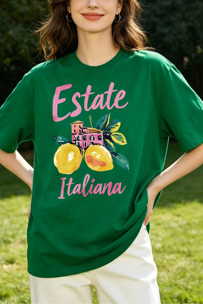 Fleck تي شيرتات نسائية من Estate Italiana بطباعة Lemon Villa بنمط صيفي كاجوال