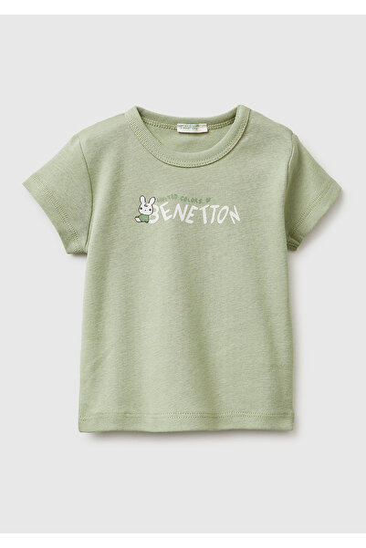 United Colors of Benetton تي شيرت بيبي سافينيرو أخضر مطبوع بأكمام قصيرة ورباط...
