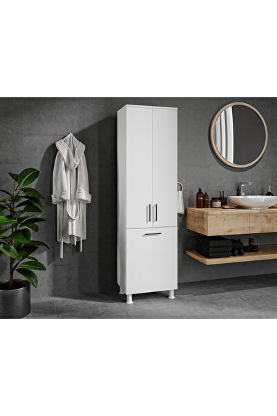 St Morritz Sezar 3 Kapaklı 3 Bölmeli Kirli Sepetli Banyo Dolabı