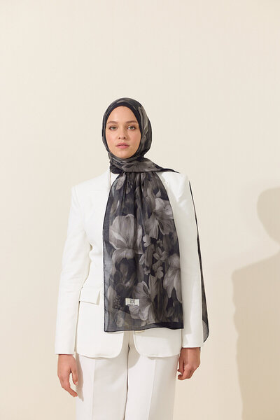 cs camellia scarf Șal din ramie Matcha - Negru