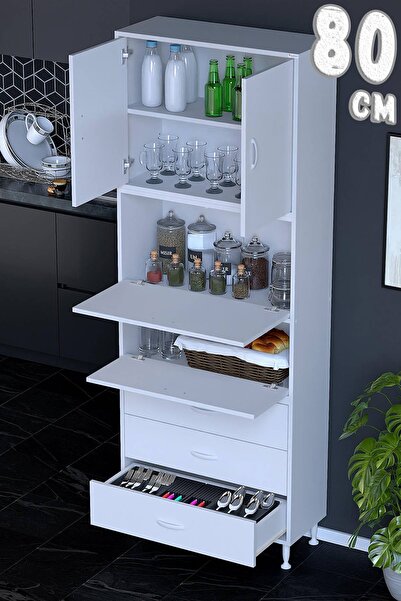 Modilayn Aras Çekmeceli, Kapaklı Çok Amaçlı Mutfak Kiler, Ekmeklik ve Robot D...