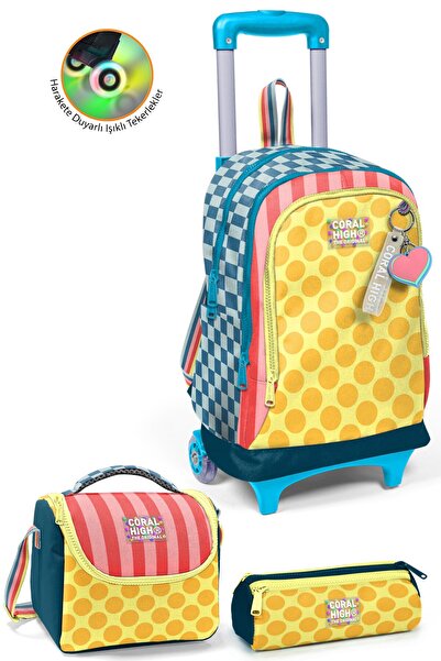 Coral High Set de 3 genți pentru copii, cu model multicolor în carouri și bul...