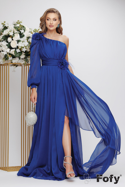 Fofy Rochie eleganta de ocazie de LUX din voal diafan albastru royal pe un um...