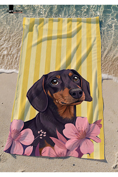Marte Home DOG - RENKLİ KÖPEK BASKILI PLAJ HAVLUSU - 75x150 CM