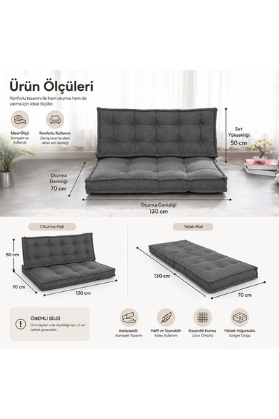 COLORMİX Katlanabilir Yer Minderi 130x70 cm Çok Amaçlı Zemin Minderi