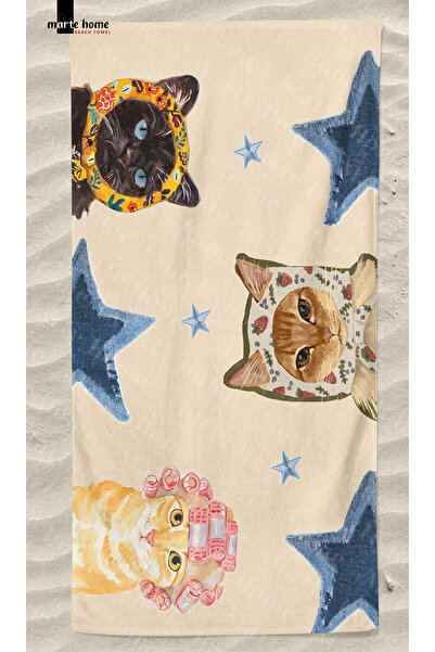 Marte Home CATS - RENKLİ KEDİ BASKILI PLAJ HAVLUSU - 75x150 CM