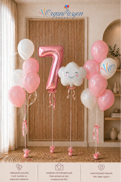 Organizasyon Pazarı 7 Yaş Doğum Günü Balon Seti | Pembe Kız Konsepti | Folyo ...
