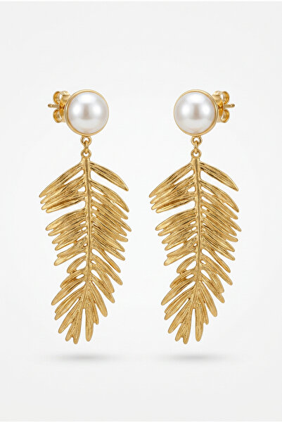 LYRA Bags & Accessories Lyra Women's Earrings Pearl Detailed Long Leaf Earrin...