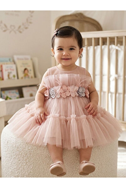 Ugly Duck PRİNCESS CANDY 6-24 AY ARASI ÇİÇEKLİ TÜLLÜ ABİYE - GÜL KURUSU