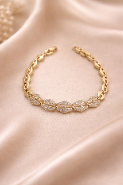 RENUSA ACCESSORIES Zirkon Taşlı Gold Renk Şık Bileklik