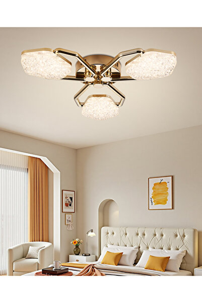 Empressco 3'lü Gold Plafonyer, 48W Renkli LED Salon Avizesi