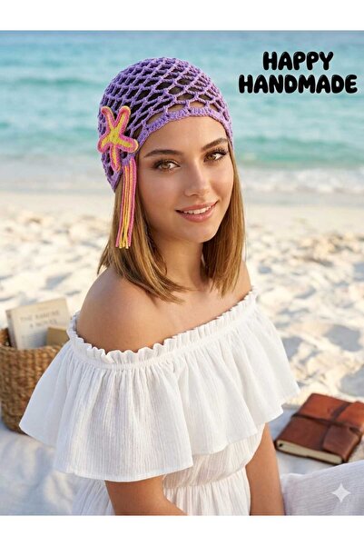 HAPPY HANDMADE Viral Summer Crochet Hat/Purple Hat/Net Beanie/Holiday/Sea/202...