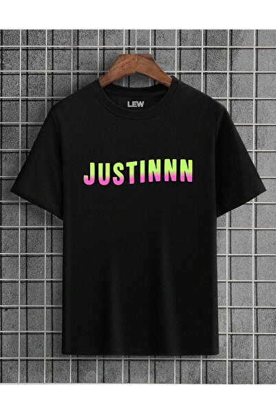 lovver Tricou din bumbac cu imprimeu premium, cu design Justin Beauty And A B...