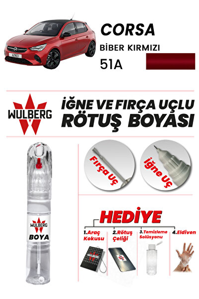 Wulberg Opel Corsa Biber Kırmızı 51A Rötuş Boya 25 ml İğne & Fırça Uçlu Kalıc...