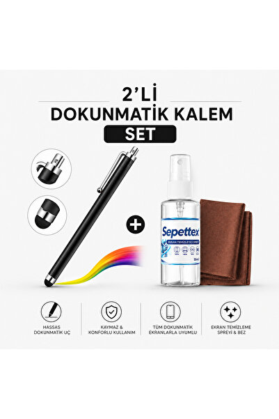 SepetteX 2 adet Dokunmatik Kalem Set + Ekran Temizleme Spreyi ve Bezi | Tüm C...