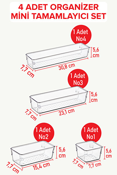 color house 4 Adet Organizer Mini Tamamlayıcı Set Şeffaf Sert Plastik Düzenle...