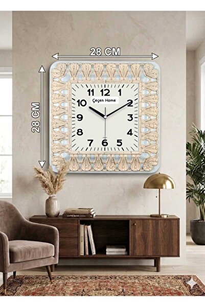 ÇEÇEN HOME (1 Piece) Elegant Patterned Framed Decorative Square Wall Clock, L...