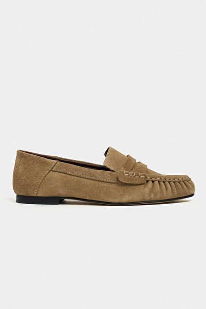 NİŞANTAŞI SHOES Γυναικεία Loafer Παπούτσια Misty Rome Beige Suede Leather