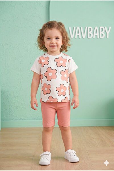 VaVbaby طقم تي شيرت وشورت بأكمام قصيرة مطبوع عليه زهرة الأقحوان للفتيات - لون...