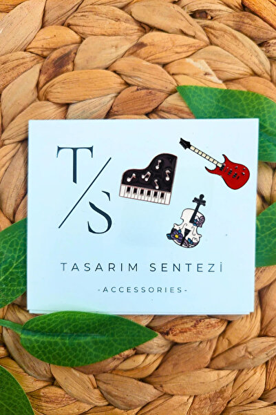 Tasarım Sentezi Rozet Metal Broş 3'lü Müzik Aletleri Gitar Keman Piyano Nota ...