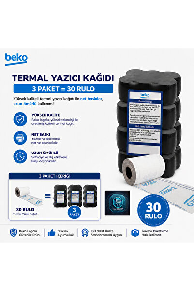 Beko X30 TR - 300 TR - 220 TR - 400 TR Yazarkasa Termal Pos Rulosu ( 3 Paket ...