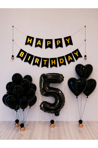 Balonsan مجموعة بالونات عيد ميلاد سعيد باللون الأسود والذهبي -5-
