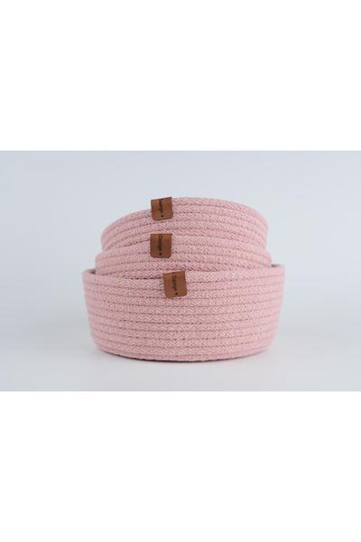 Fabrix Home Set of 3 Cotton Knitted Decorative Baskets Pink Round Organizer Basket