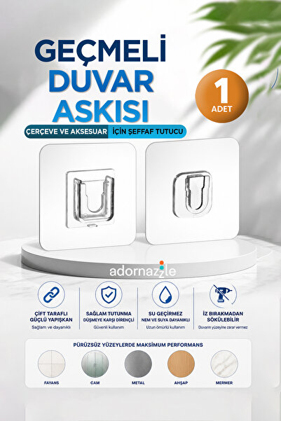 KCA HOME 1 Adet Geçmeli Duvar Askısı, Güçlü Yapışkanlı Geçmeli Askı, Tablo, Ç...