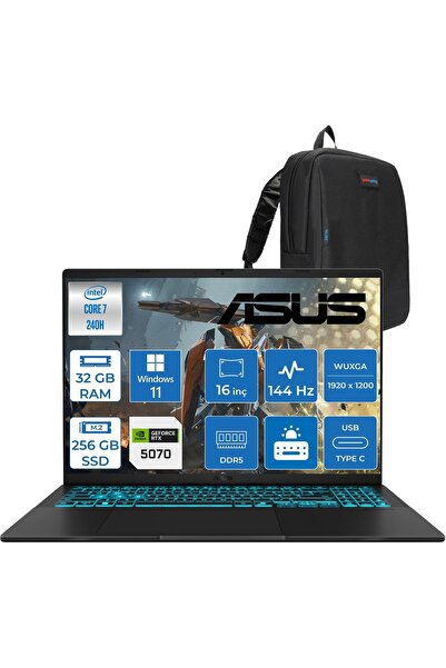 ASUS Vivobook V16 2.nesil Core 7 240H Aı 32GB Ddr5 256GB SSD RTX5070/8GB 16.0...