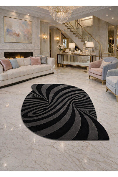 Rugs Modern Halı SDT Siyah Girdap Desenli Modern Dokuma Taban Dekoratif Halı ...