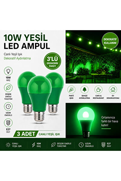 RBR 10W Yeşil Renkli Ampul | Dekoratif Aydınlatma & Ambiyans Işığı