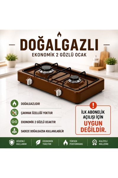 ELİSA 2 GÖZLÜ DOĞALGAZLI SET ÜSTÜ EKONOMİK DOĞALGAZLI OCAK KAHVERENGİ