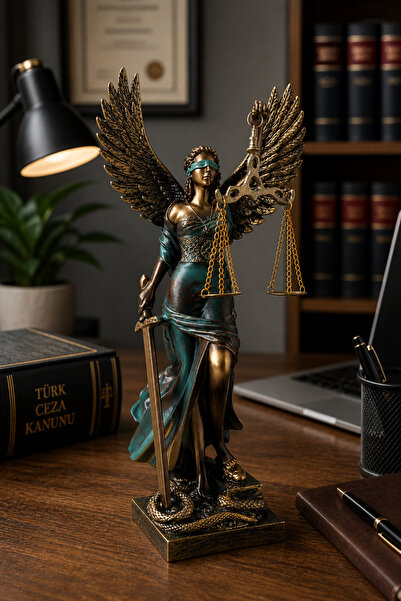 MINDA Adalet Heykeli Biblo - Kanatlı Lady Justice Terazi Kılıç Ofis Dekor - H...