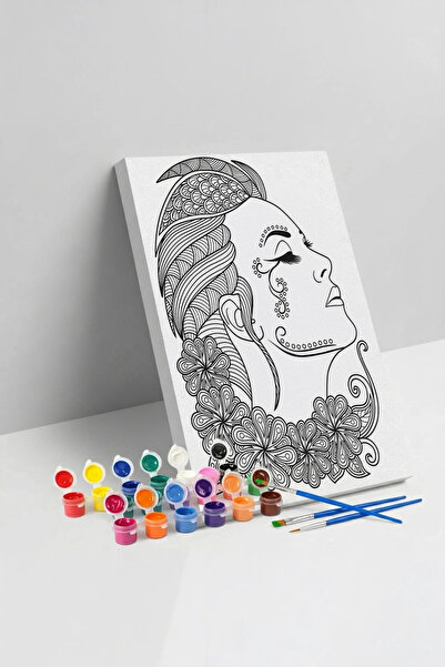 Tabdiko Kadın Portresi Desenli Mandala Tuval Boyama Seti 40x50 cm