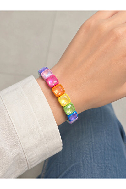 naaksesuar Rainbow Colored Sparkling Stone Elastic Bracelet